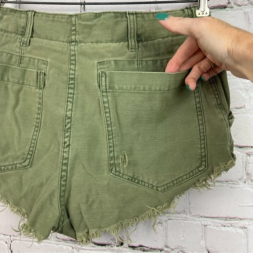 Free People Raw and Patched Standoff Short Cotton Soft Natural Mossy
